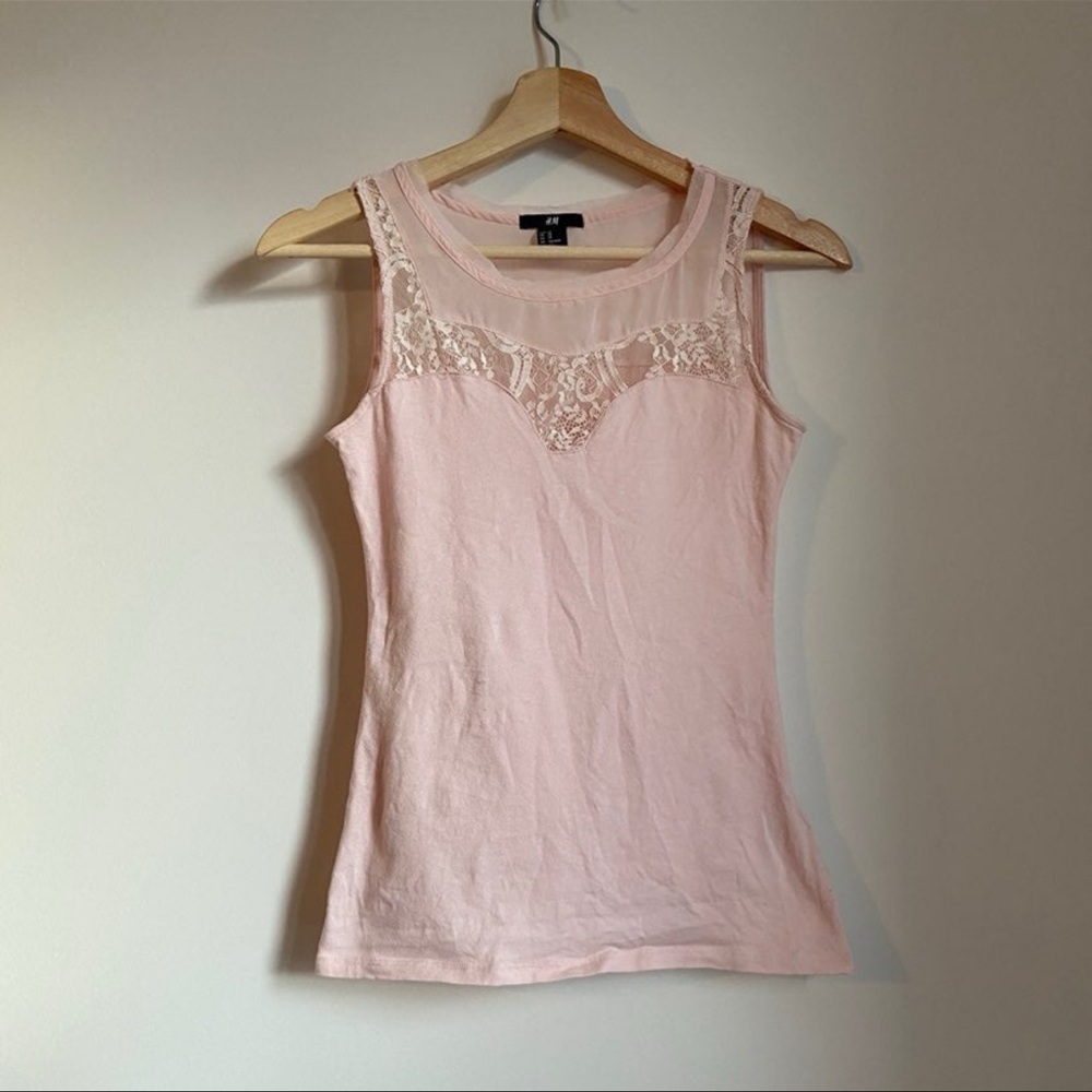 H&M Soft Pink Lace Detail Tank Top